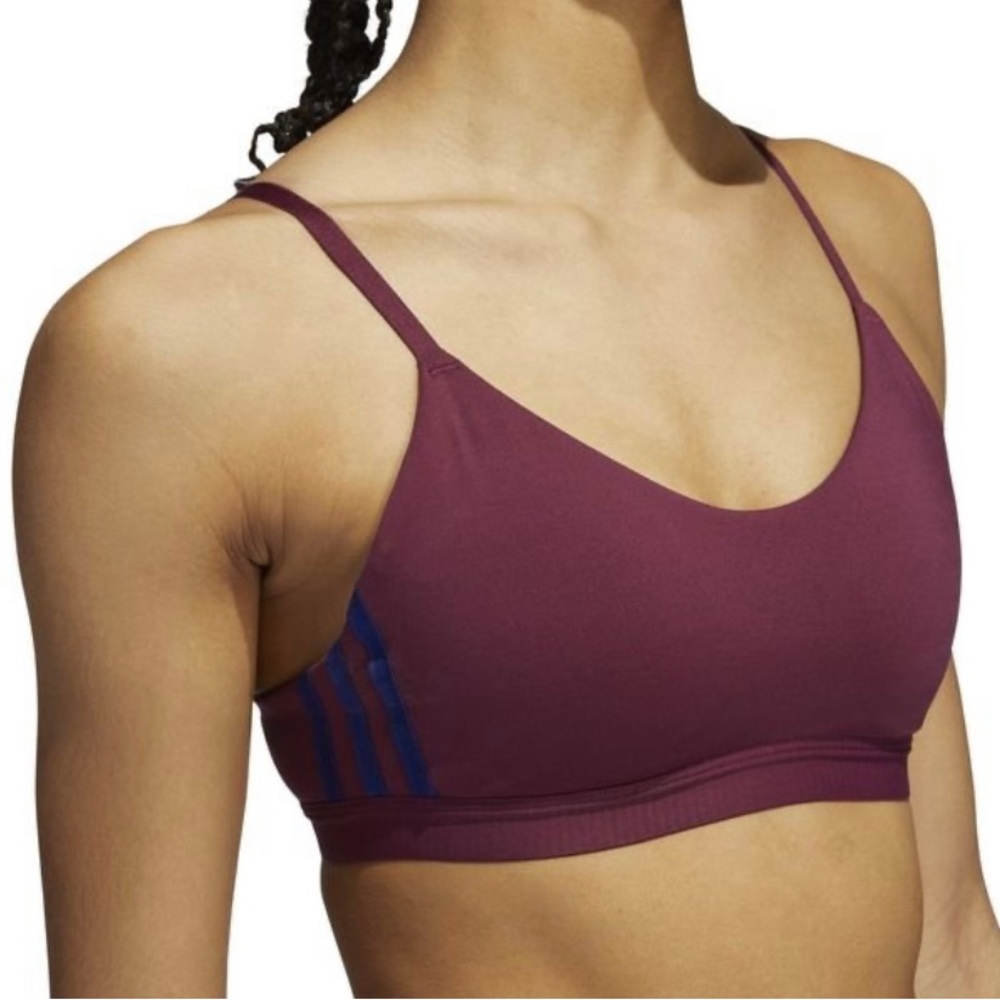 NWT Adidas All Me 3 Stripe Light Support Sports Bra Burgundy/Victory Blue Medium